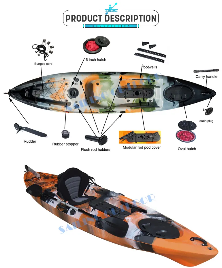 13FT Cheap Fishing Kayak Single Kayaks Sit on Top Canoe