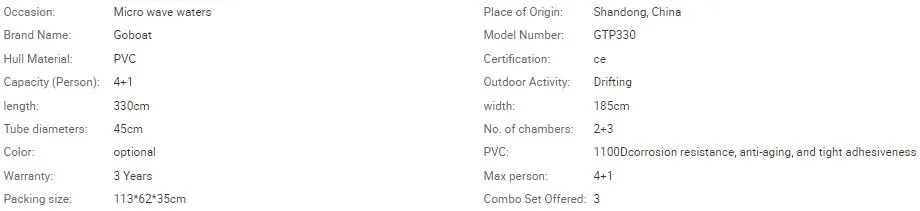 4 Persons Small Raft White River Inflatable Bateau Marchandise Stabicraft Roll Bar Boat Aluminum Trailer Rafting Boat Gtp330