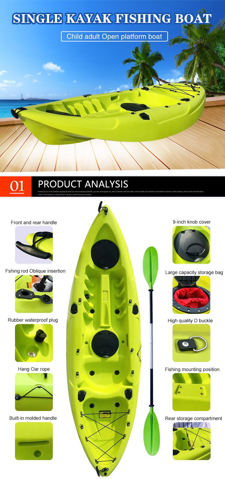 9FT Cheap Canoes Plastic Kayak Made in China for Both Fishing and Recreation