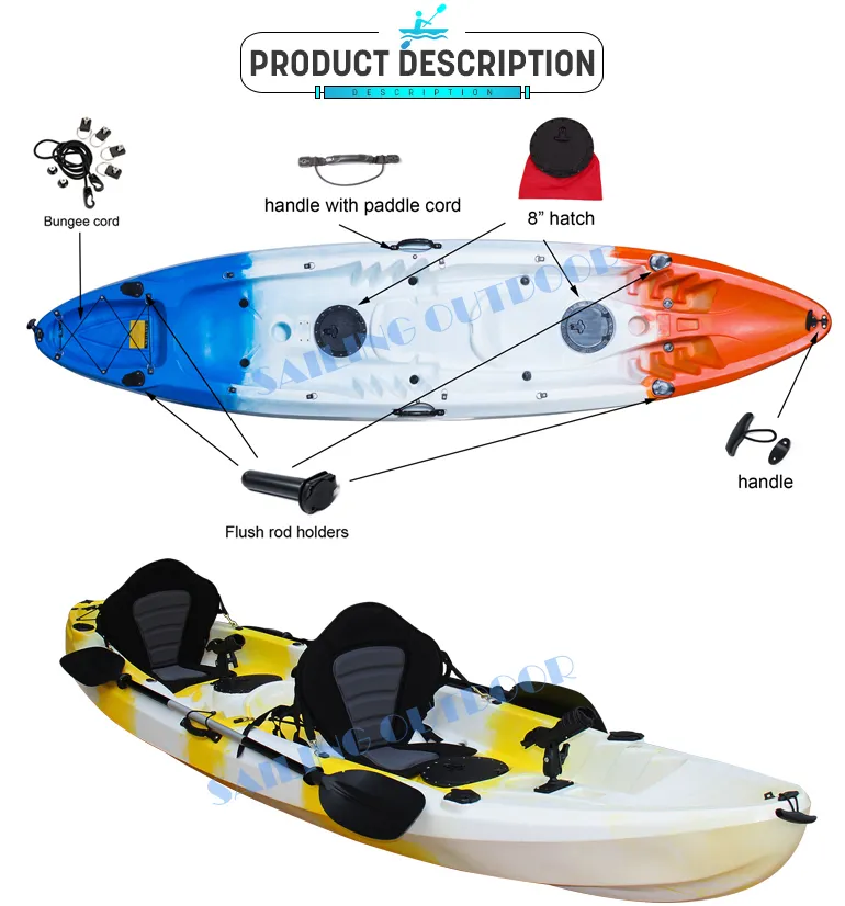 Ce Approved 3 Person Ocean Kayak 12FT Kayaks Sunshade Canoe China Factory