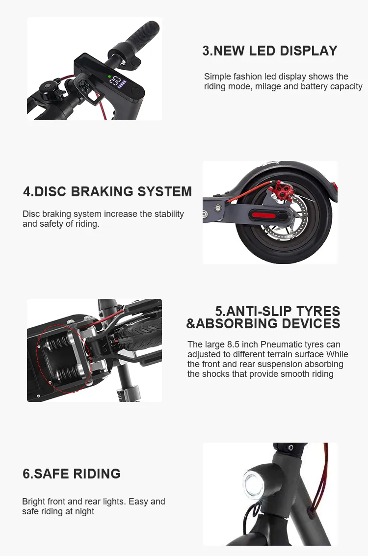 High Quality 8.5 Inch Solid Wheels 350W Electric Scooter Models E9