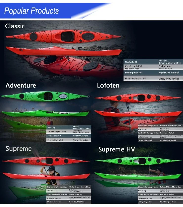 Kudo Outdoors New Product 4.1m Expedition LLDPE Single Sea Kayak Sit in Kayak