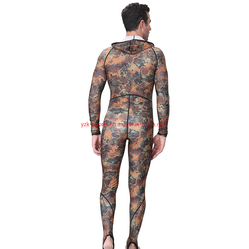 Men's Camouflage One-Piece Zipper Sunscreen Wetsuit Hooded Surf Jellyfish Swimsuit