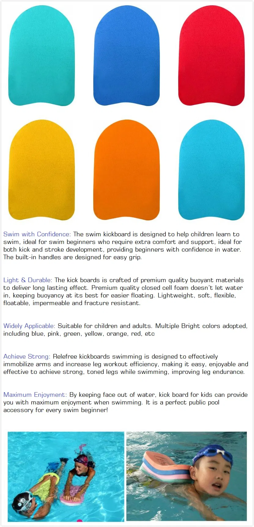 Swimming Board with Handles - Swim Training Aid Kickboards for Adult & Kid Swimmers